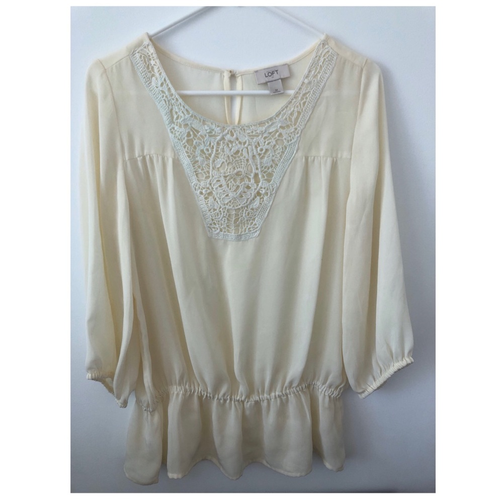 LOFT Cream Blouse with Lace Detailing